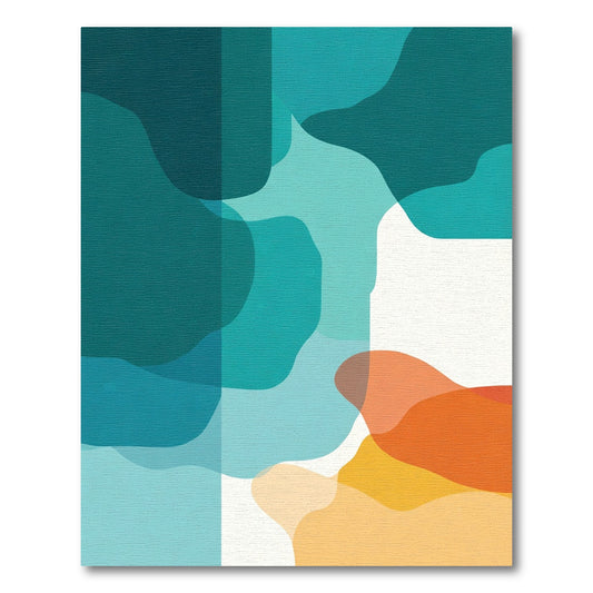 Teal Orange Abstract Overlay Shapes Rug
