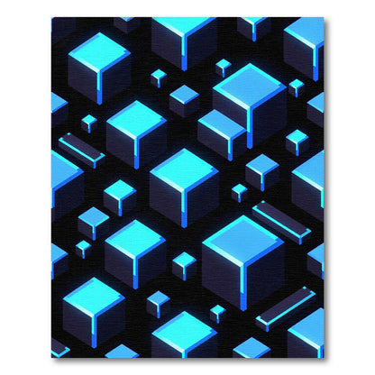 Neon Blue Isometric Cubic Grid Rug
