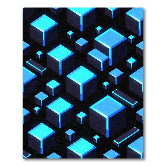 Neon Blue Isometric Cubic Grid Rug