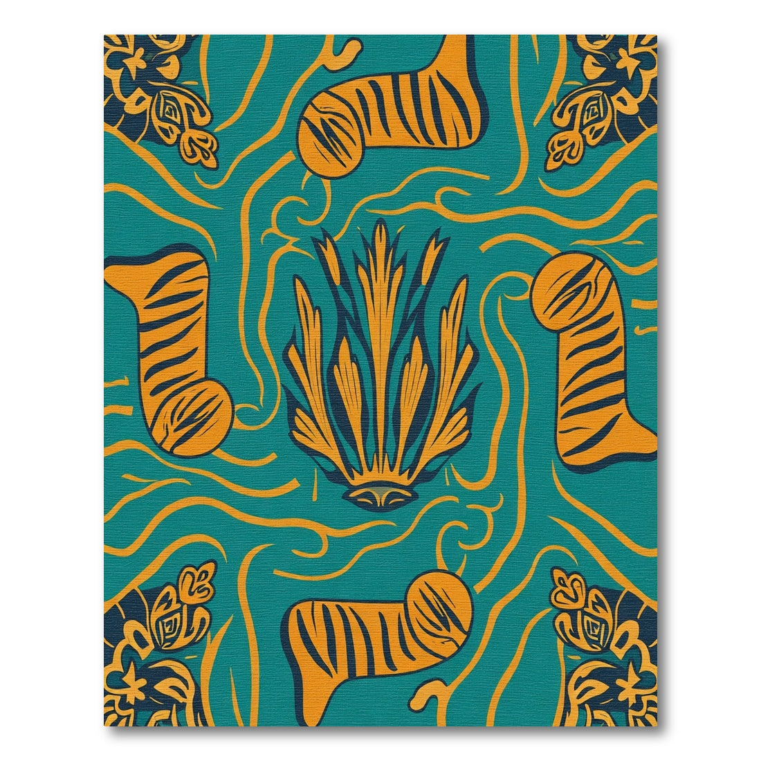 Bold Orange Tiger Stripe Seaweed Rug