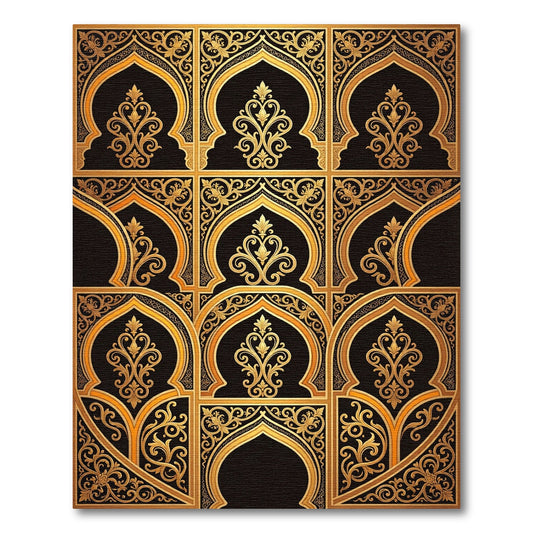 Ornate Gold Black Filigree Arch Rug
