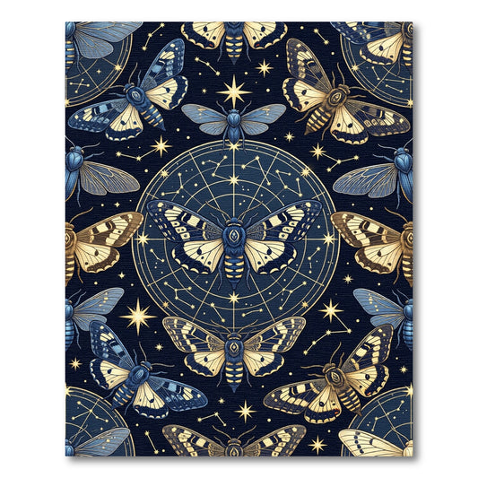 Celestial Gold and Navy Moth Tapestry Rug