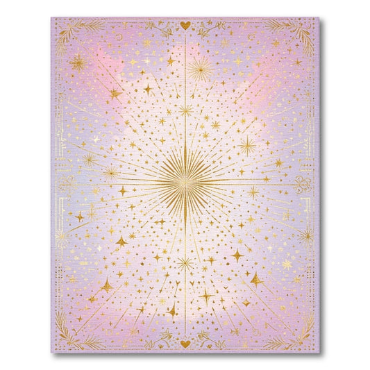 Radiant Golden Starburst Starry Purple Rug