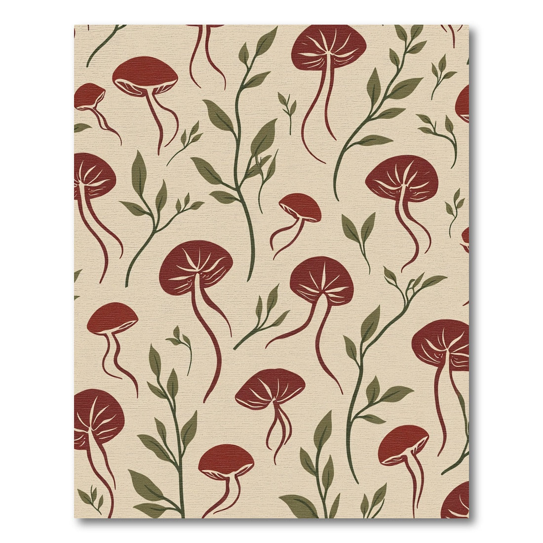 Deep Red Mushroom Forest Vines Rug