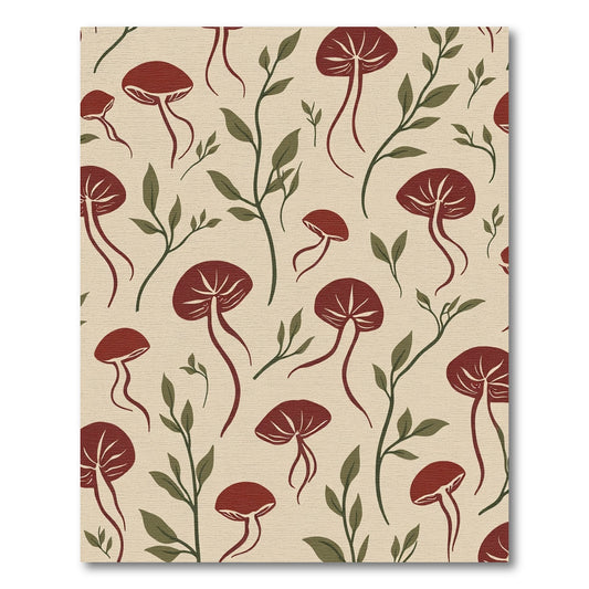 Deep Red Mushroom Forest Vines Rug