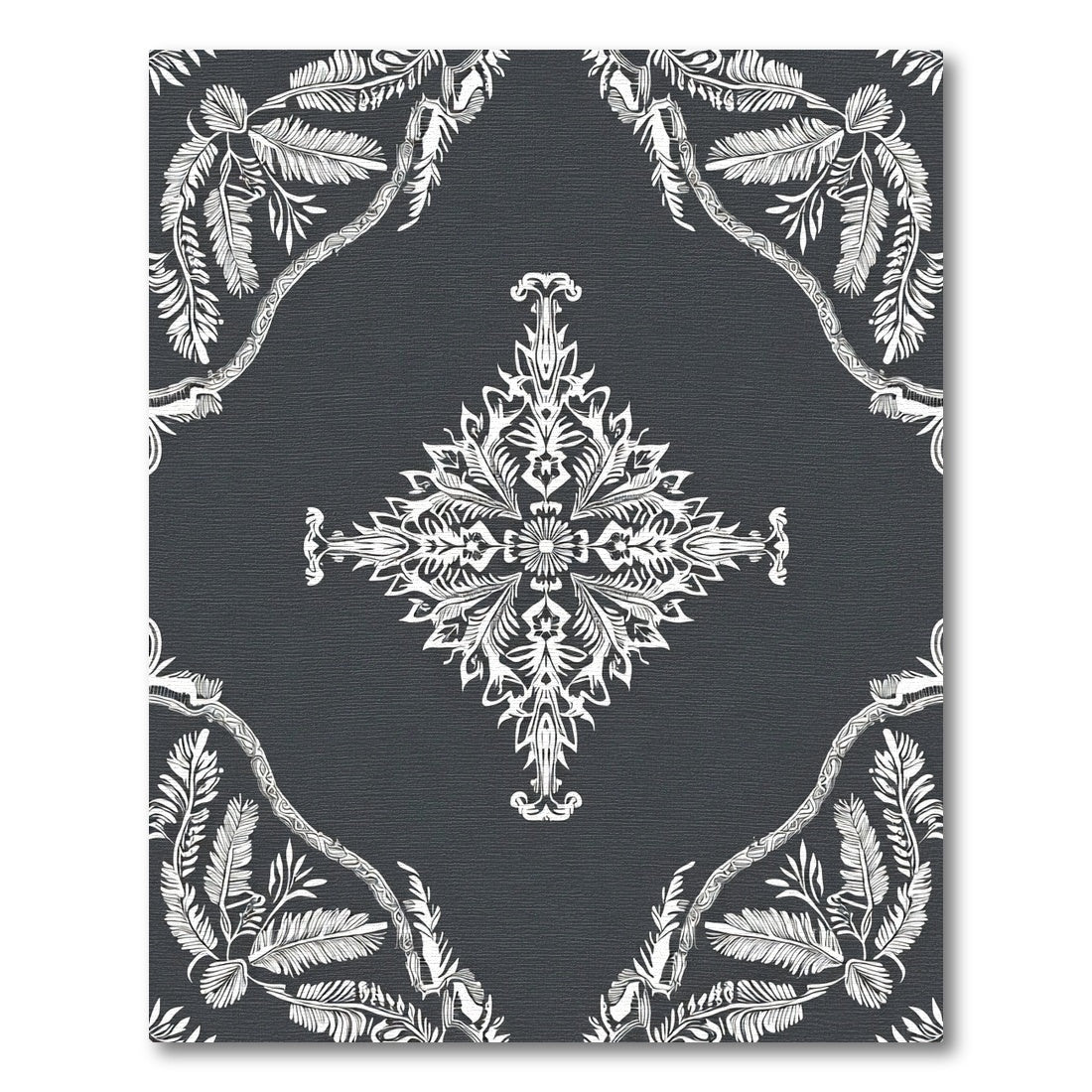 Ornate White Floral Vine Mandala Rug