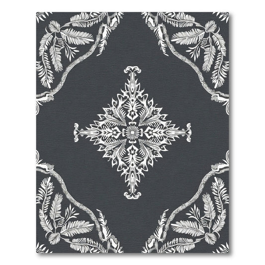 Ornate White Floral Vine Mandala Rug
