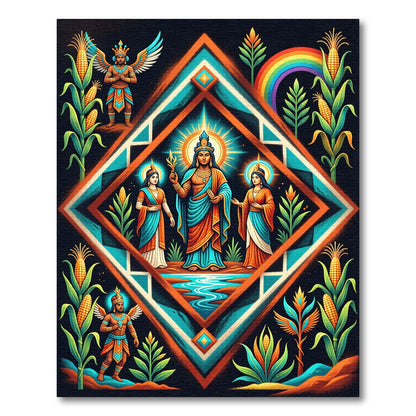 Vibrant Aztec Maize Diamond Sacred Art Rug