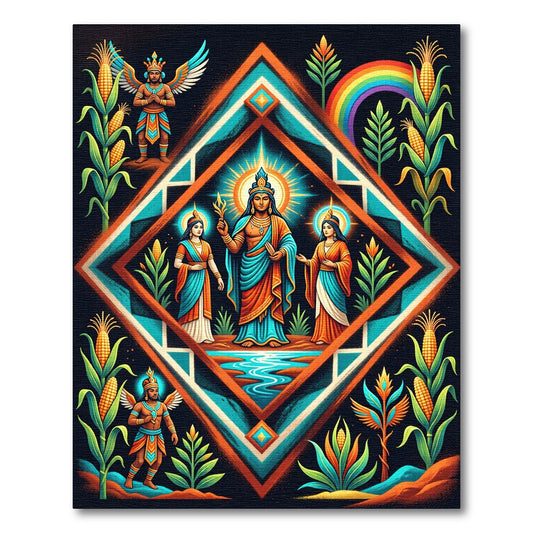 Vibrant Aztec Maize Diamond Sacred Art Rug