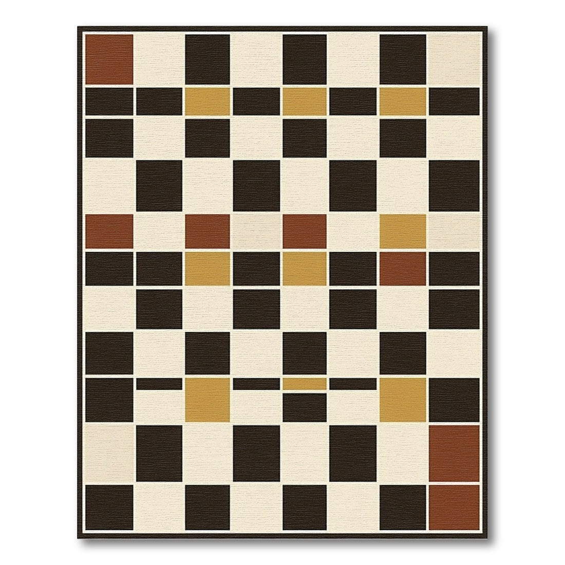 Geometric Rust Gold Black Grid Rug