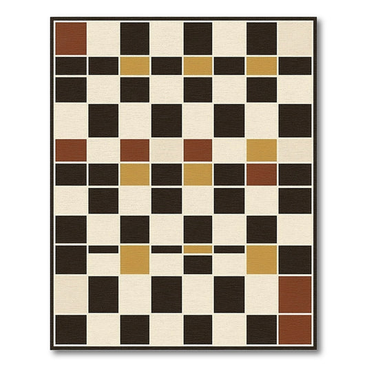 Geometric Rust Gold Black Grid Rug