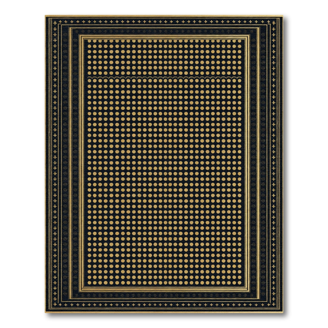 Gold Dot Bordered Black Area Rug