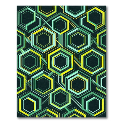 Geometric Lime and Teal Hexagon Grid Rug