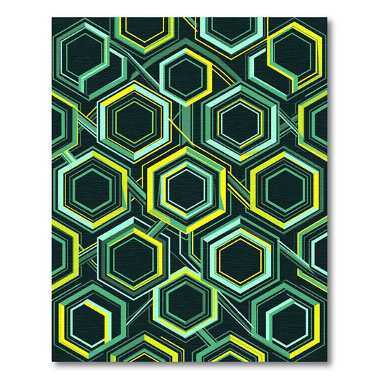 Geometric Lime and Teal Hexagon Grid Rug