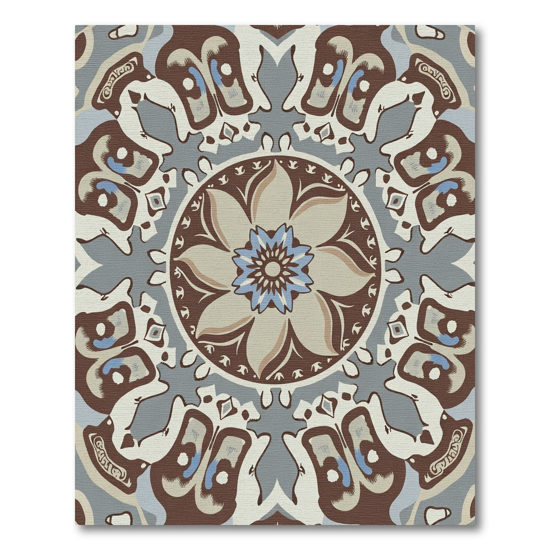 Brown Blue Mandala Sunburst Rug