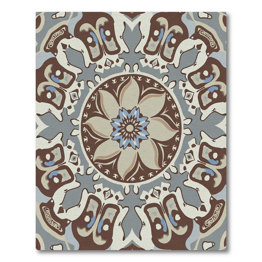 Brown Blue Mandala Sunburst Rug