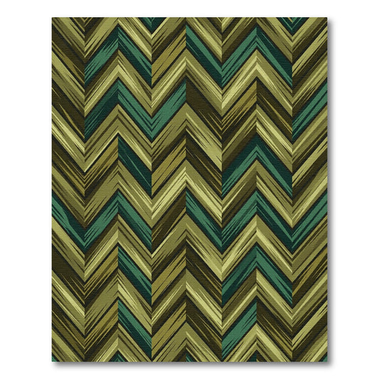 Earthy Green Chevron Brushstroke Rug