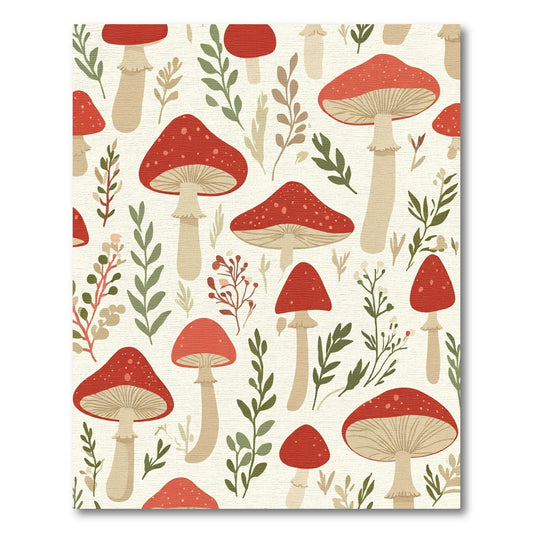 Red White Mushroom Forest Foliage Rug