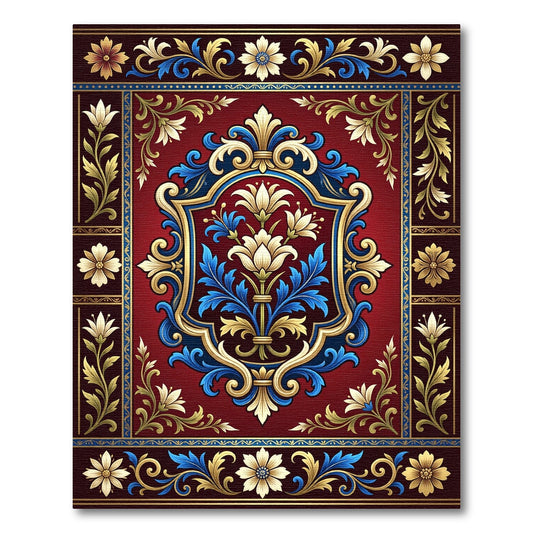 Crimson Gold Blue Floral Medallion Rug