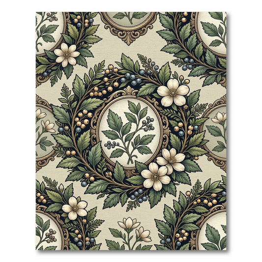Floral Wreath Framed Botanical Sage Rug