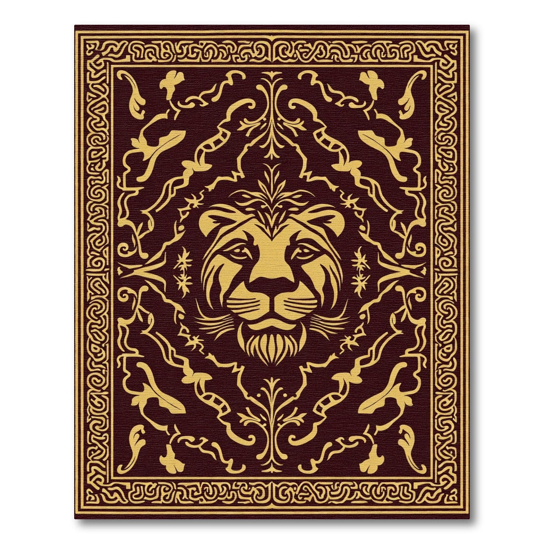 Regal Gold Lion Face Damask Rug