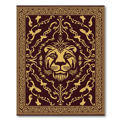 Regal Gold Lion Face Damask Rug