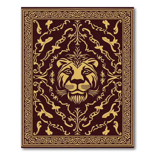 Regal Gold Lion Face Damask Rug