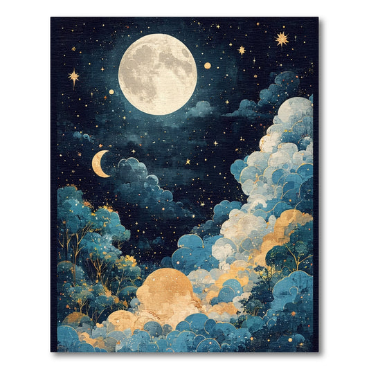 Dreamy Starry Moon Clouds Trees Rug
