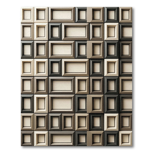Neutral Toned Geometric Wood Frame Rug