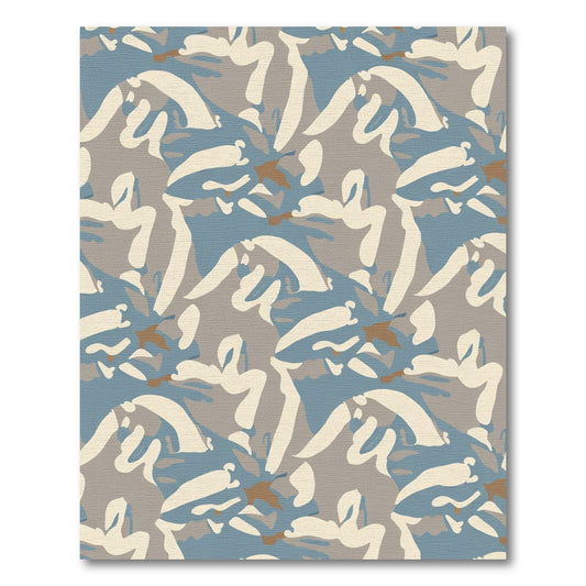 Earthy Blue Cream Camouflage Swirls Rug