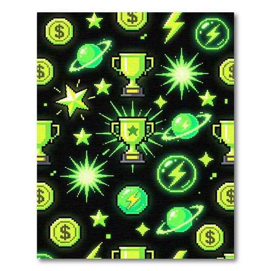 Neon Pixel Gaming Trophy Space Rug