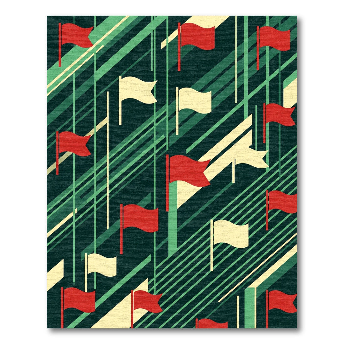 Geometric Red White Flags Diagonal Green Rug