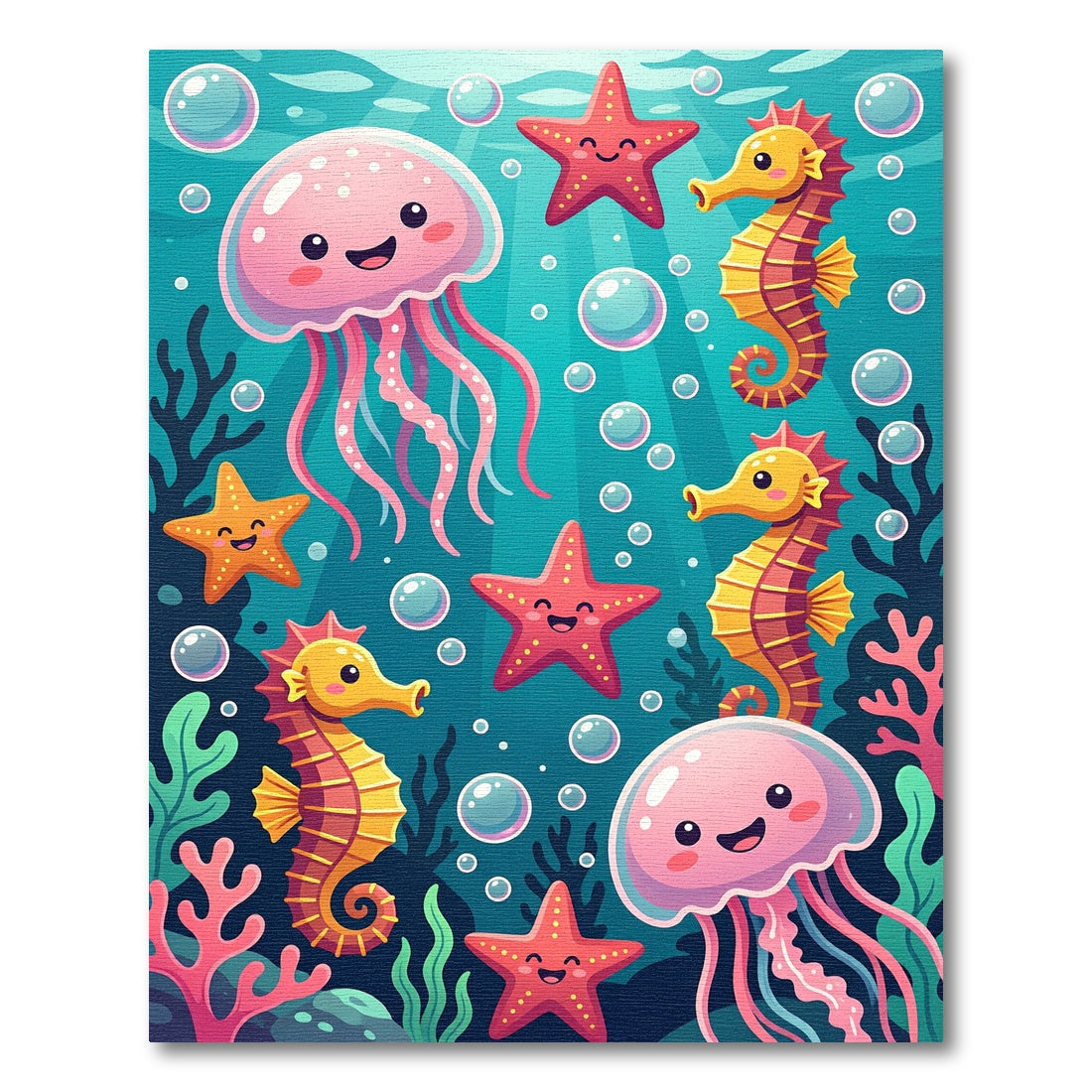 Whimsical Undersea Jellyfish Seahorse Friends Rug
