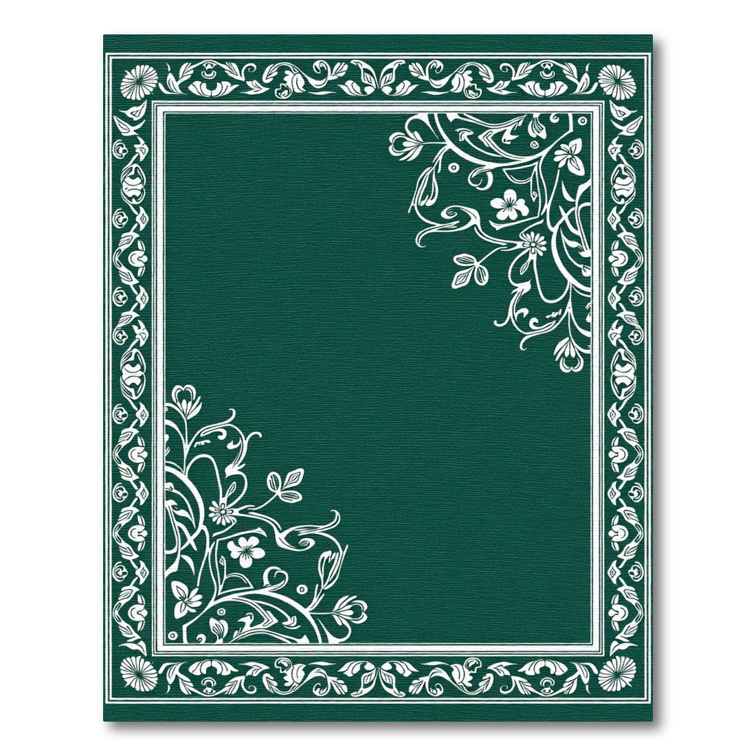 Deep Green White Floral Border Rug