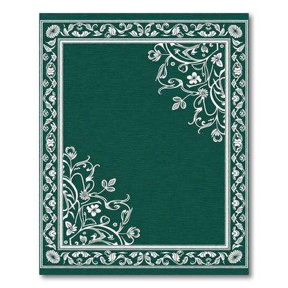 Deep Green White Floral Border Rug