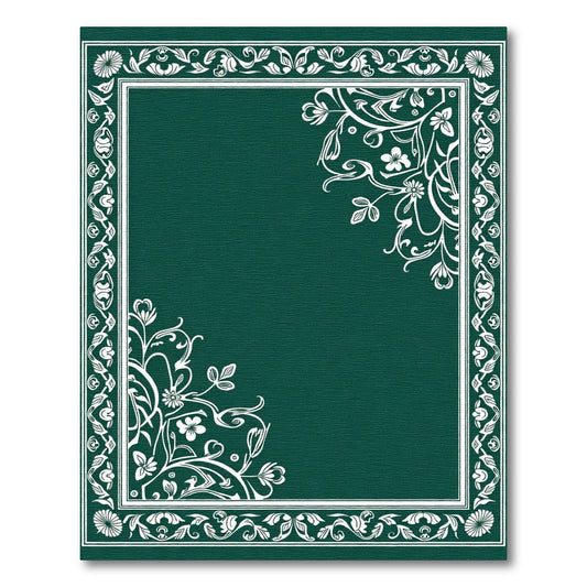Deep Green White Floral Border Rug