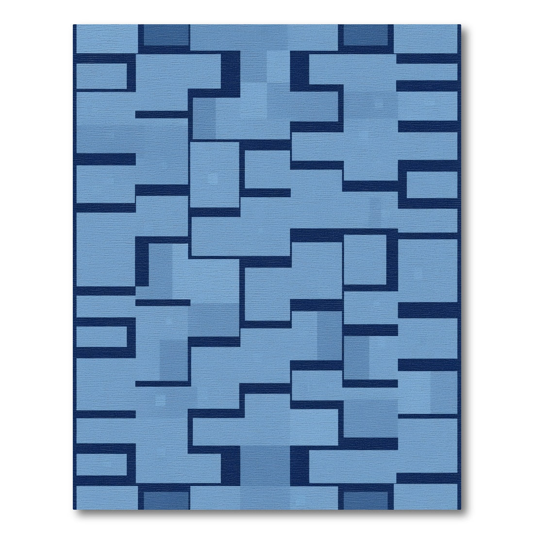 Deep Blue Geometric Block Arrangement Rug