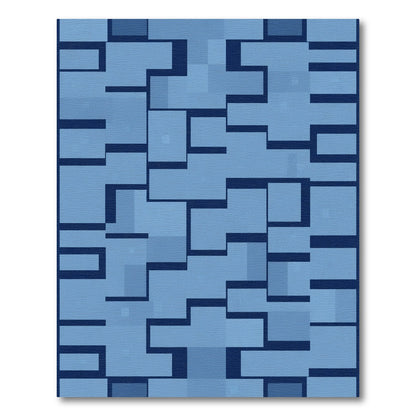 Deep Blue Geometric Block Arrangement Rug