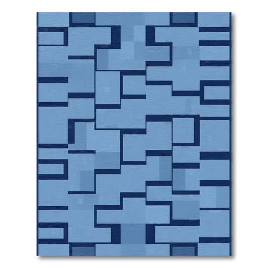 Deep Blue Geometric Block Arrangement Rug