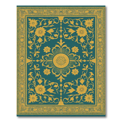 Teal Gold Floral Medallion Border Rug