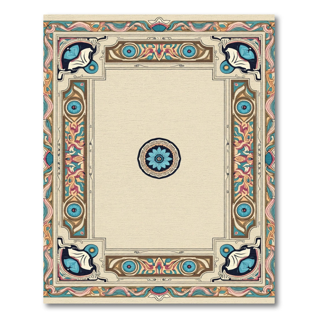 Art Nouveau Blue Floral Frame Rug
