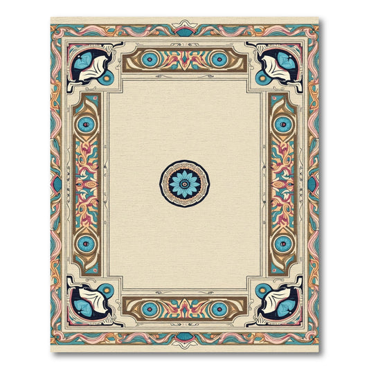 Art Nouveau Blue Floral Frame Rug
