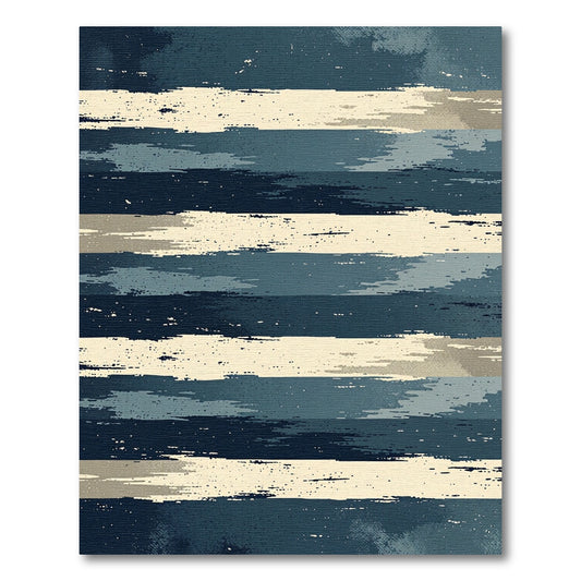 Brushed Blue Cream Striped Texture Rug