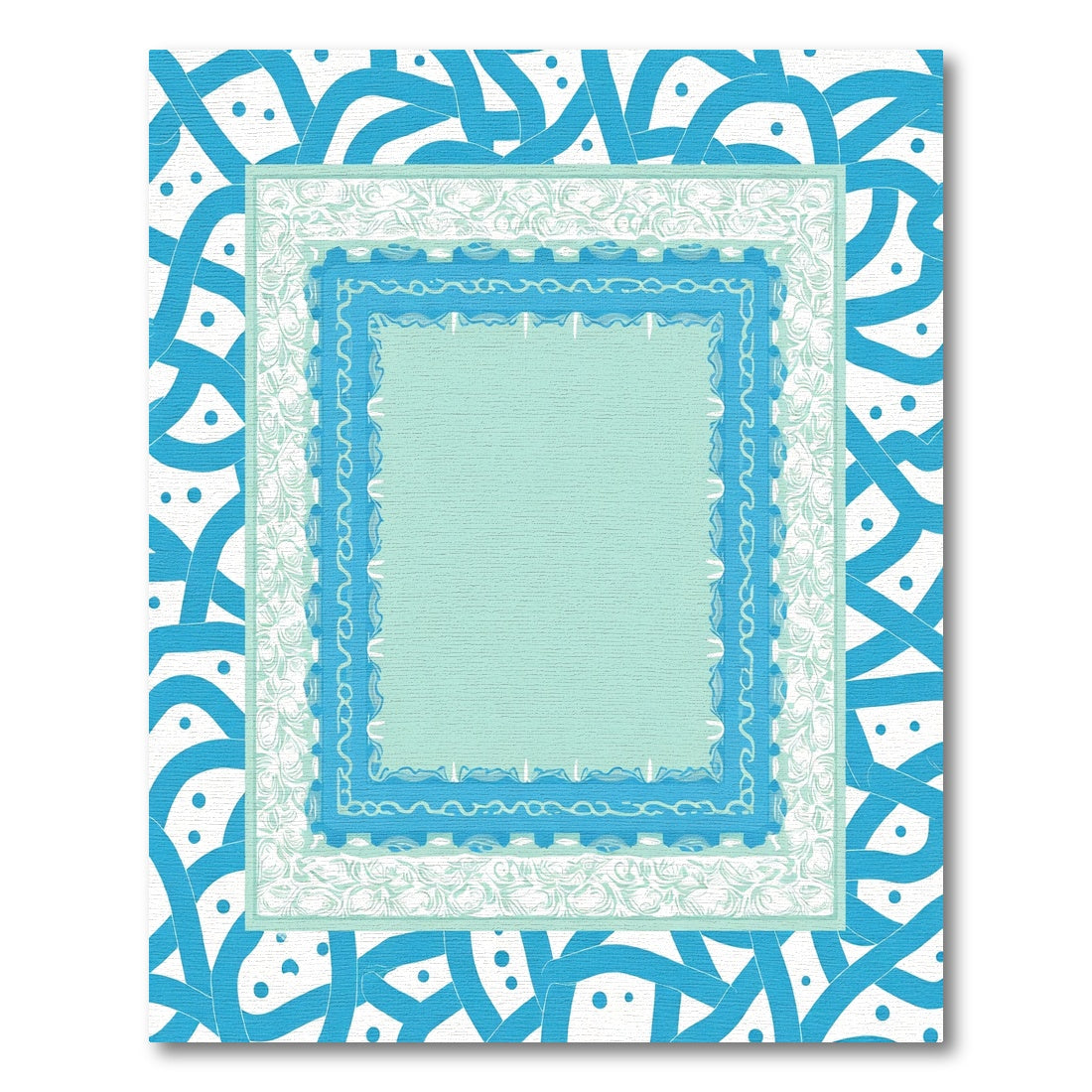 Aqua Blue Layered Geometric Borders Rug