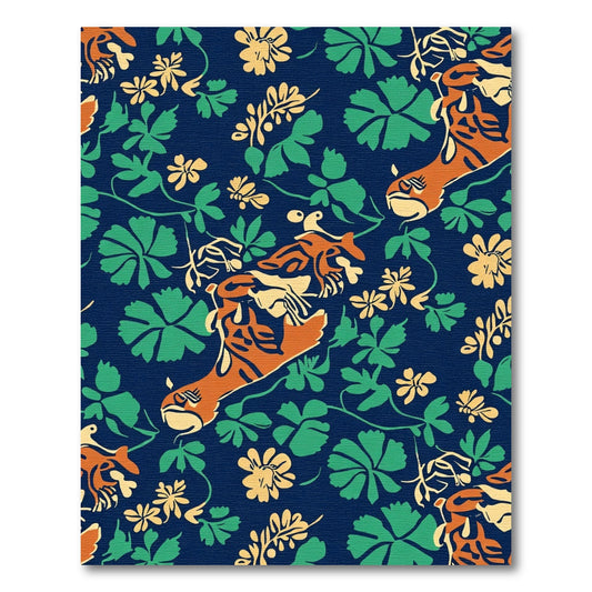 Orange Animal Navy Floral Vine Rug
