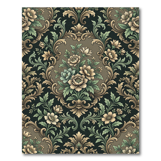 Elegant Dark Floral Damask Scroll Rug