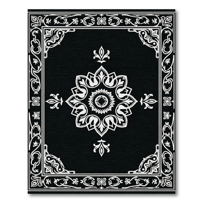 Black White Ornamental Floral Medallion Rug