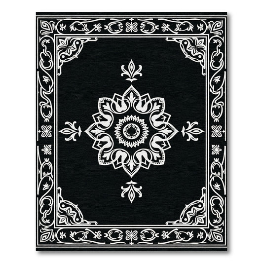 Black White Ornamental Floral Medallion Rug
