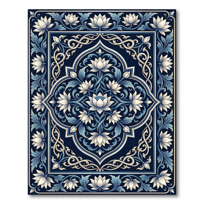 Ornate Blue Lotus Floral Medallion Rug