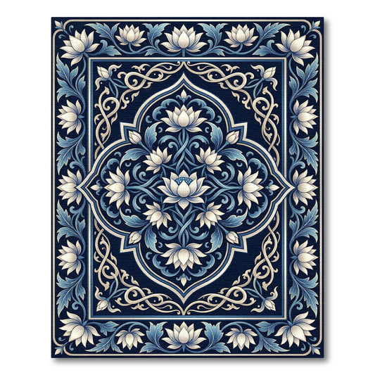 Ornate Blue Lotus Floral Medallion Rug
